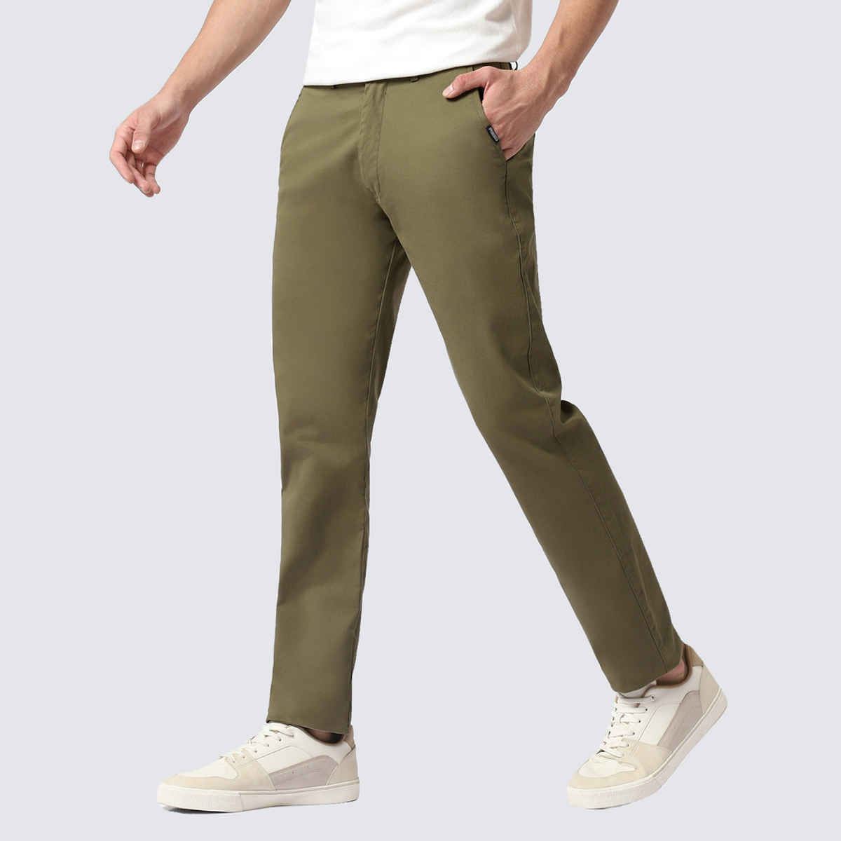 Urbano Fashion Men's Olive Green Cotton Slim Fit Casual Chinos Trousers Stretch-34
