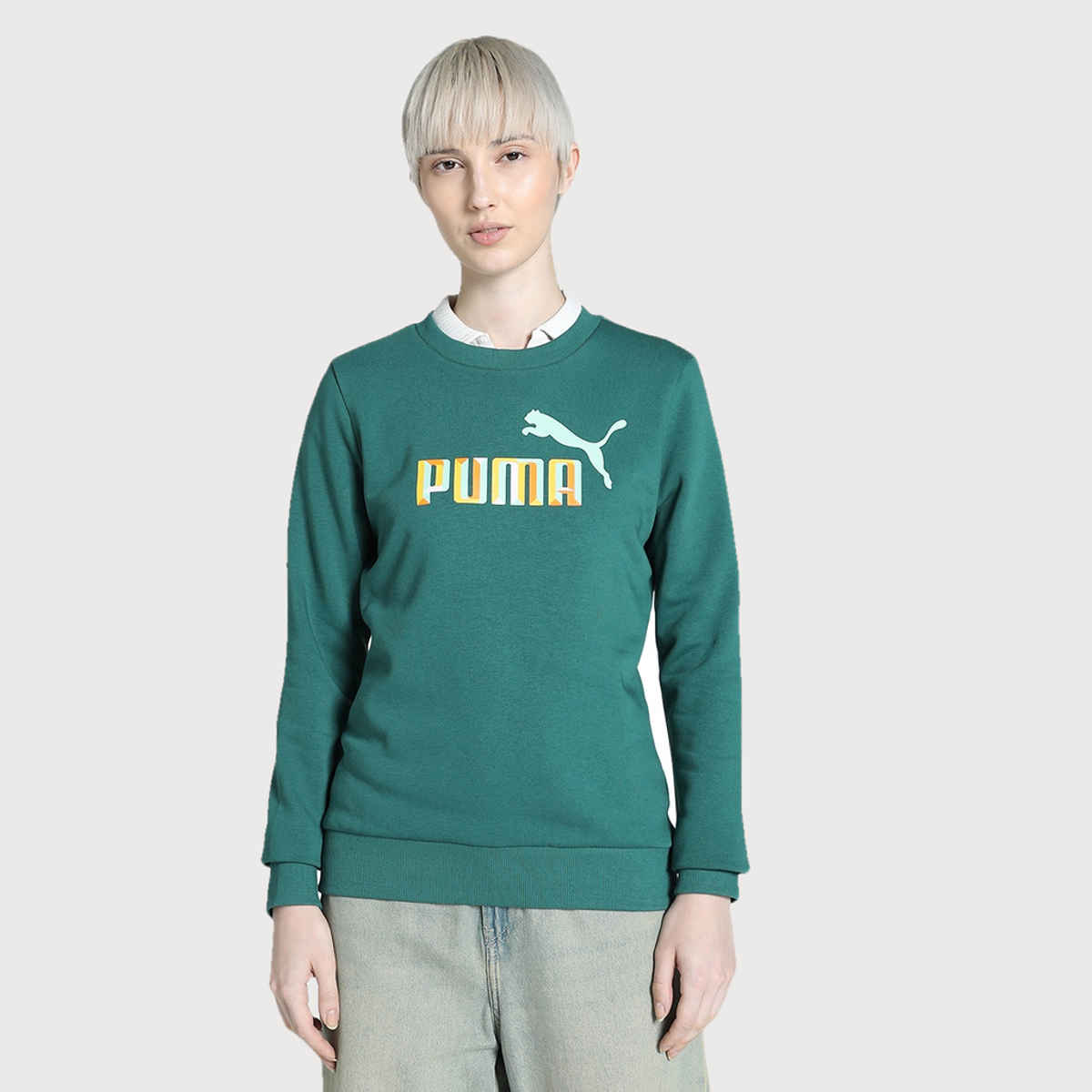Puma Women's Sweatshirt Crew-Neck Graphics - Green | M