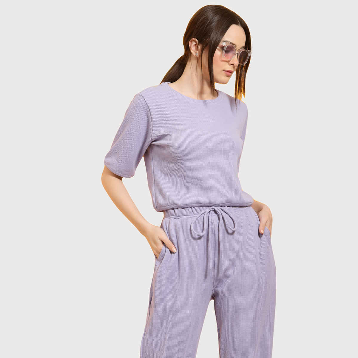 Rigo Women Waffle Knit Co-ord Set | Light Purple - M