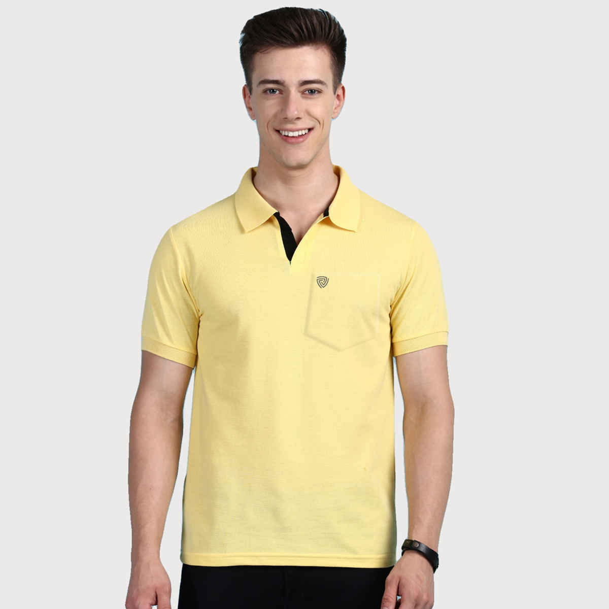 Lux Cozi Men's Solid Cotton Polo T-shirt with Pocket | Yellow - L