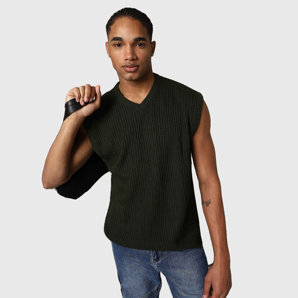 Hubberholme Men's V-Neck Sleeveless Vest Relaxed Fit Pullover | Carbon Black - M