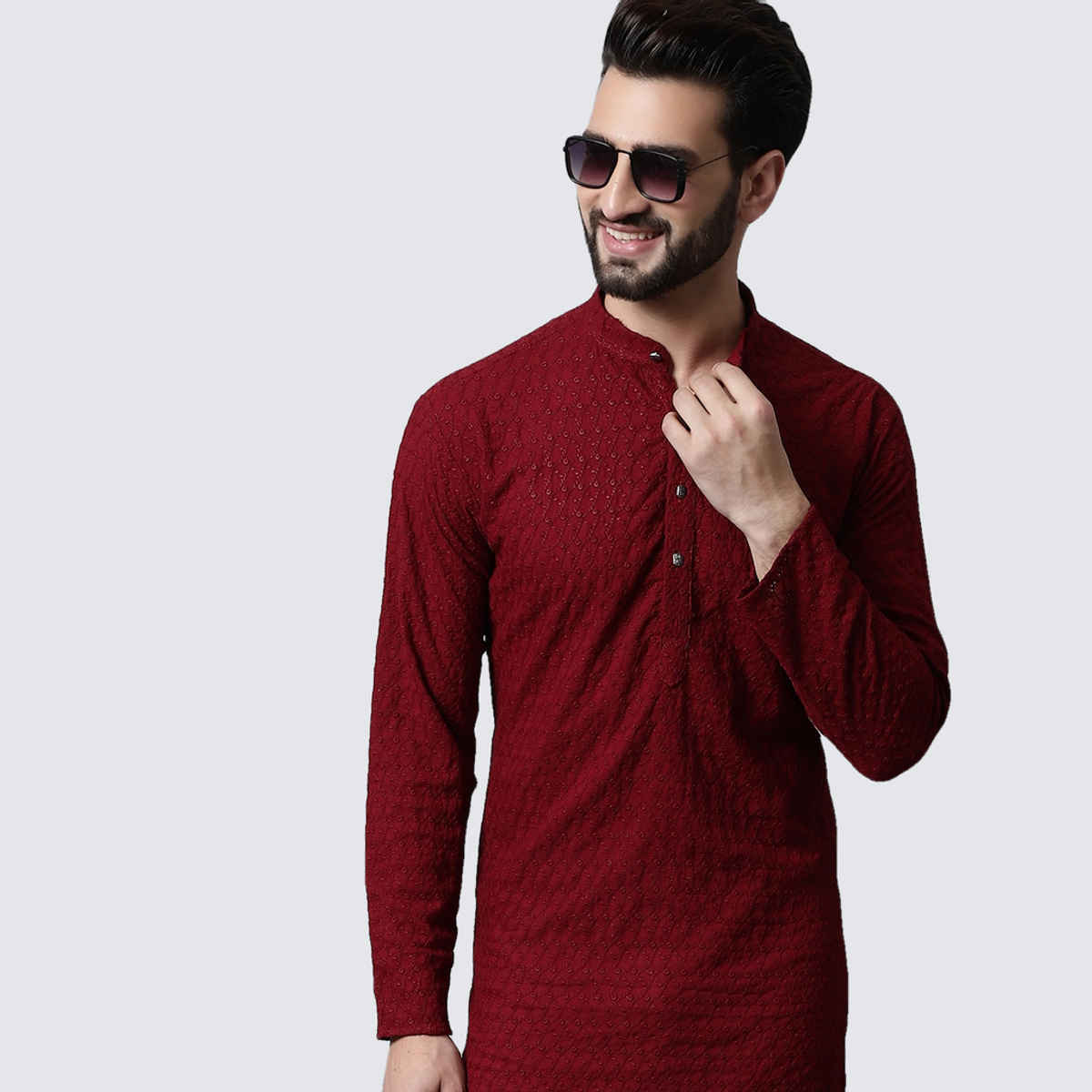 Jompers Men's Kurta | Ko 561 | Maroon - L