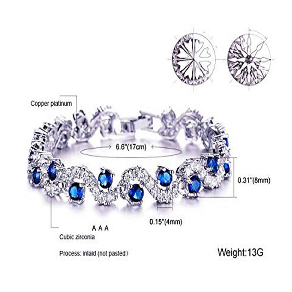 Shining Diva Fashion Royal Blue Crystal Cz Silver Plated Bracelet for Girls and Women | 9576b