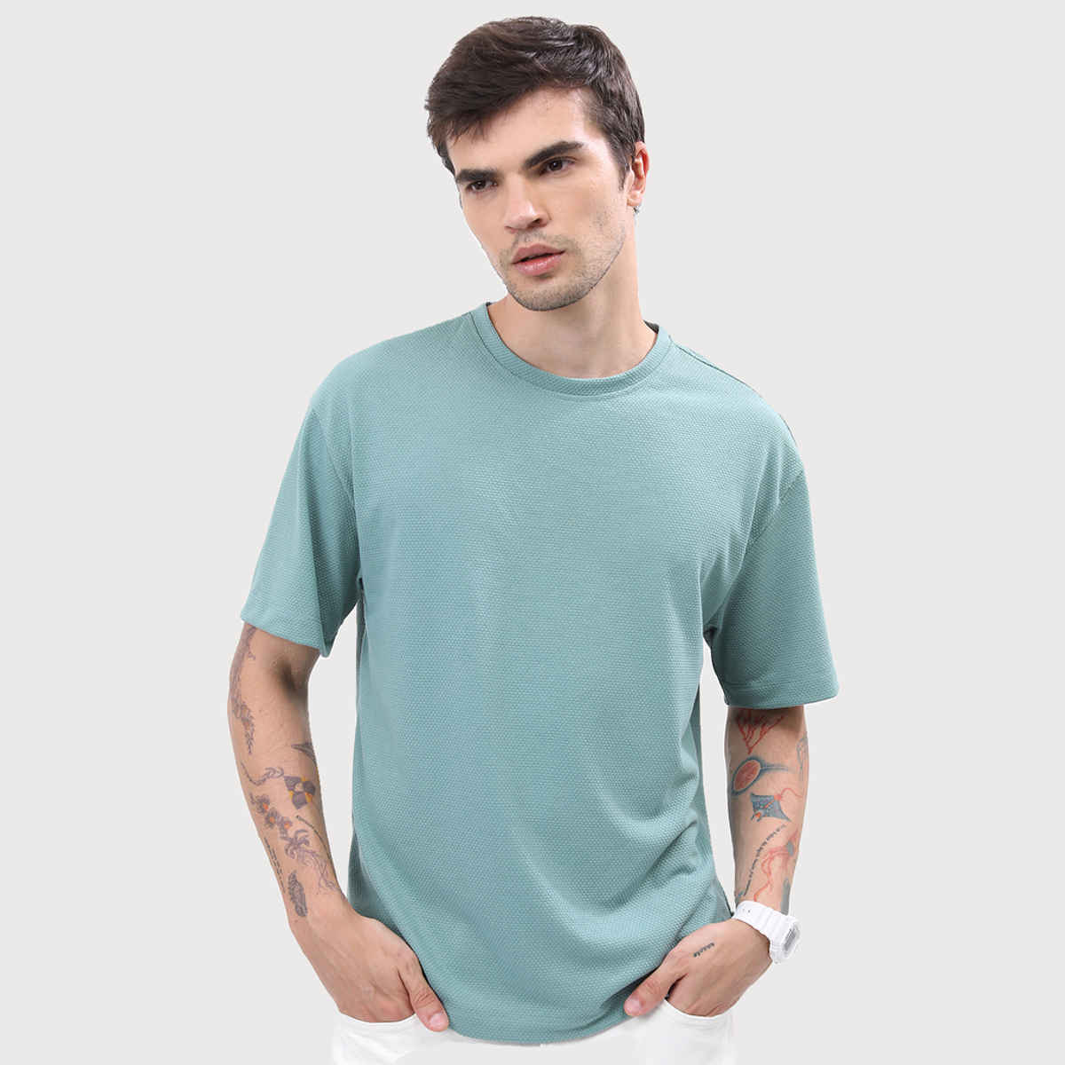 HIGHLANDER Men's Popcorn Structured Oversized T-shirt | Sea Green - XL