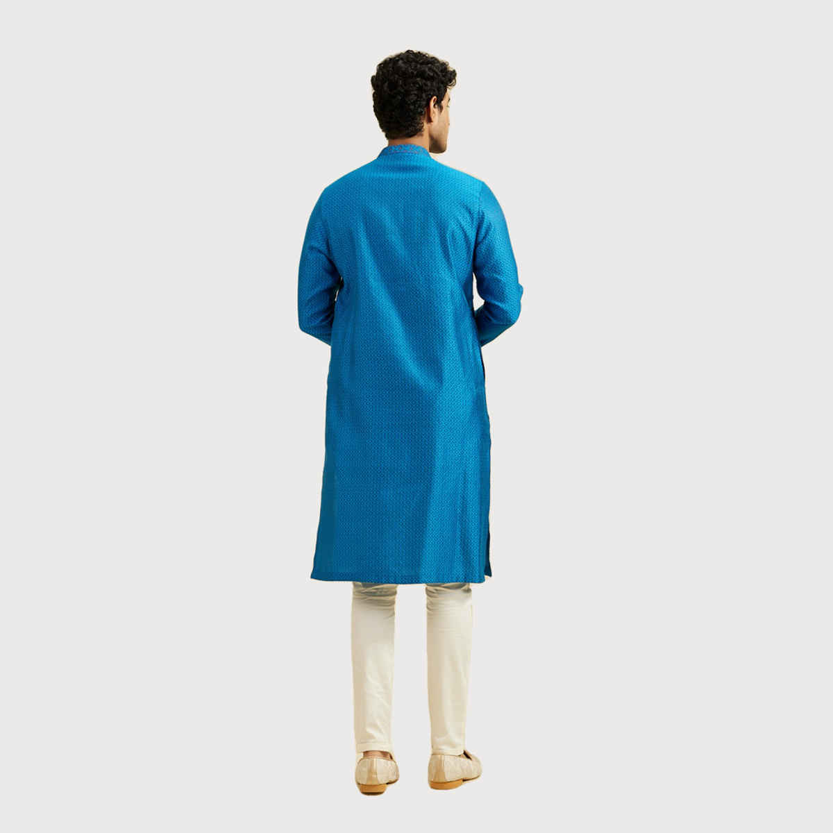 Diwas By Manyavar Blue Blended Viscose Self Design Kurta Set | S
