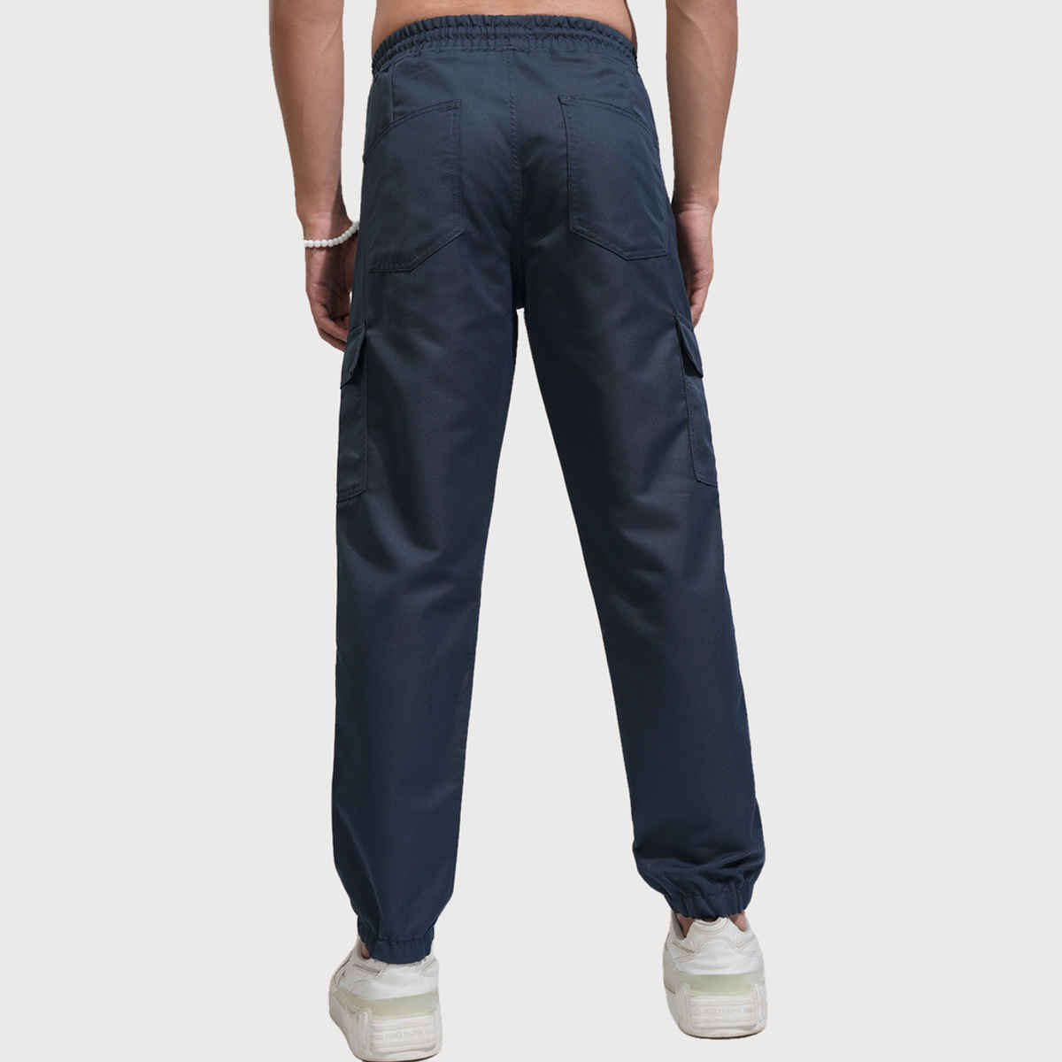 HIGHLANDER Men's Solid Regular Fit Mid-Rise Cargo-Style Joggers | Blue - 30
