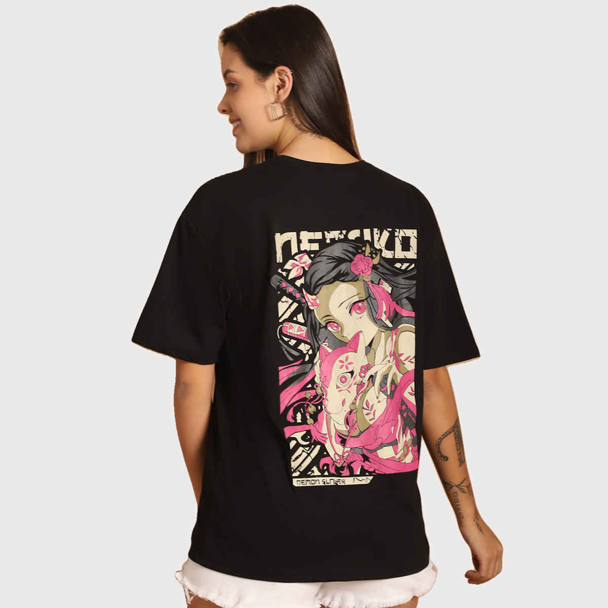 Fabflee Women Oversize Cotton Printed Round Neck Tshirt | Black | FAB-OS-512 | XL