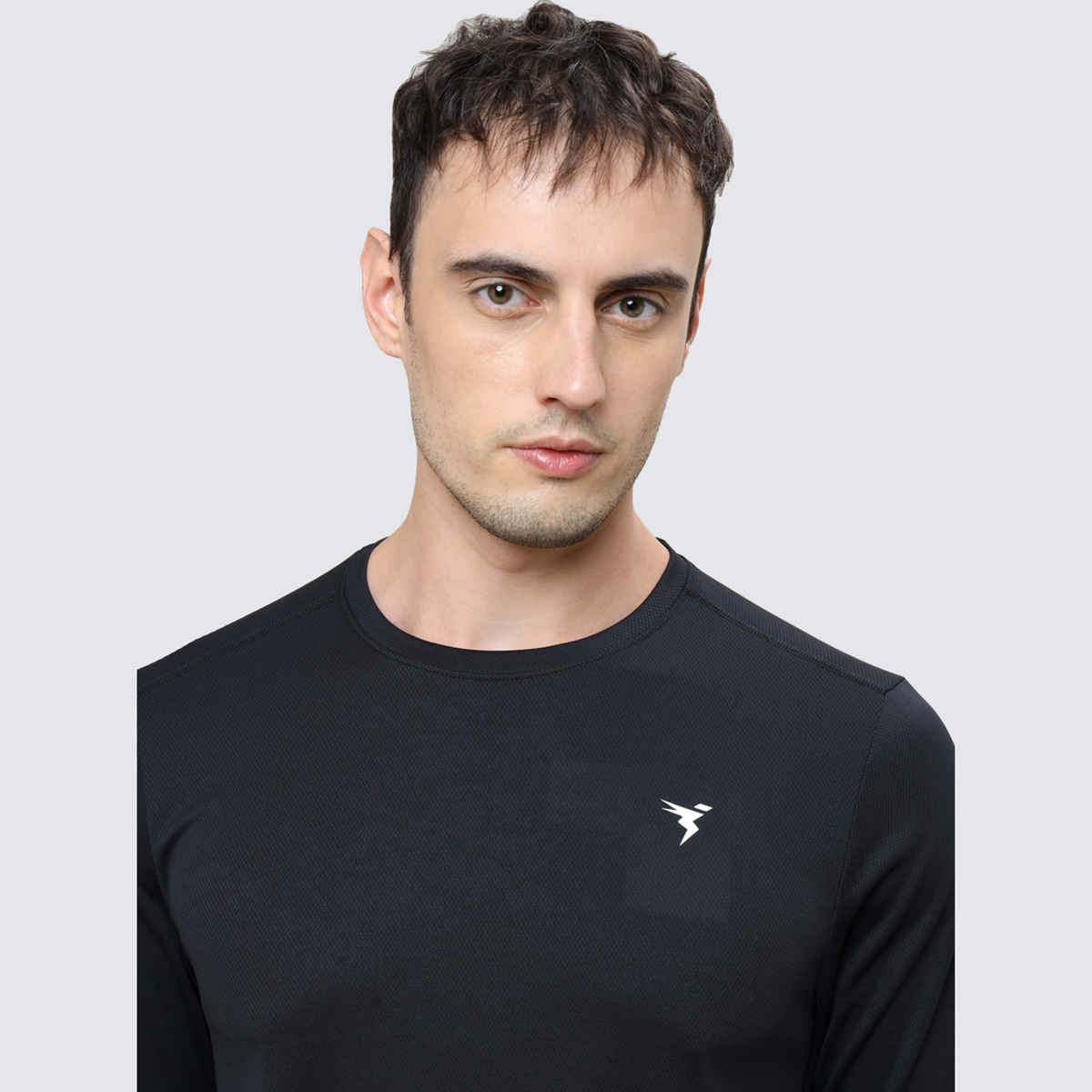 Technosport Men's Poly Solid Slim Fit Round Neck Full Sleeve Sports T-shirt | Black - L