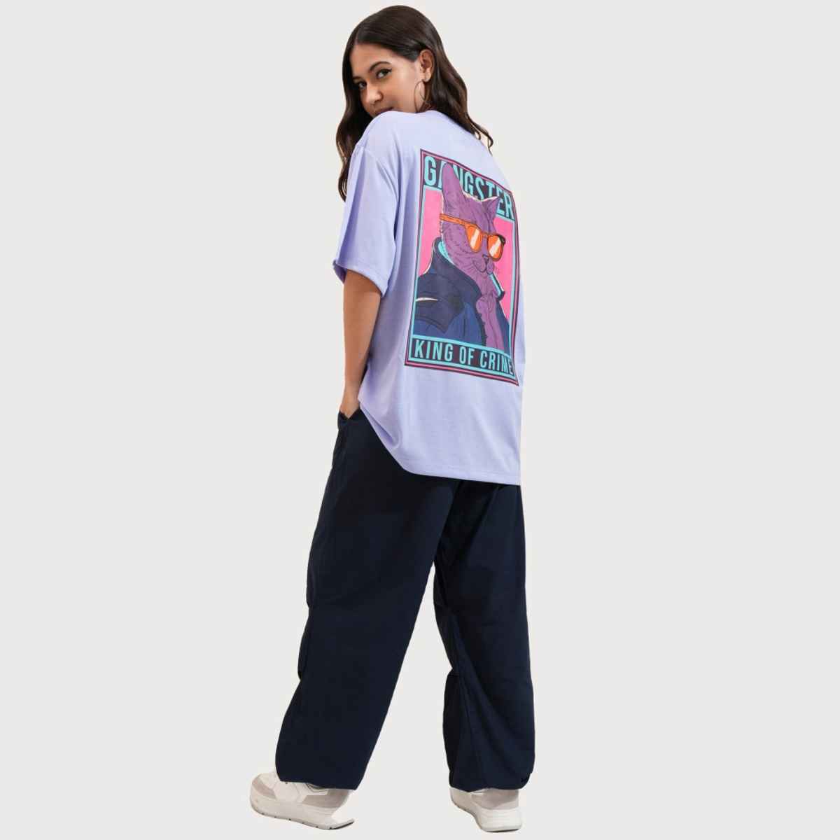 Tokyo Talkies Women's Drop Shoulder Graphic Oversized T-shirt | Lavender - M
