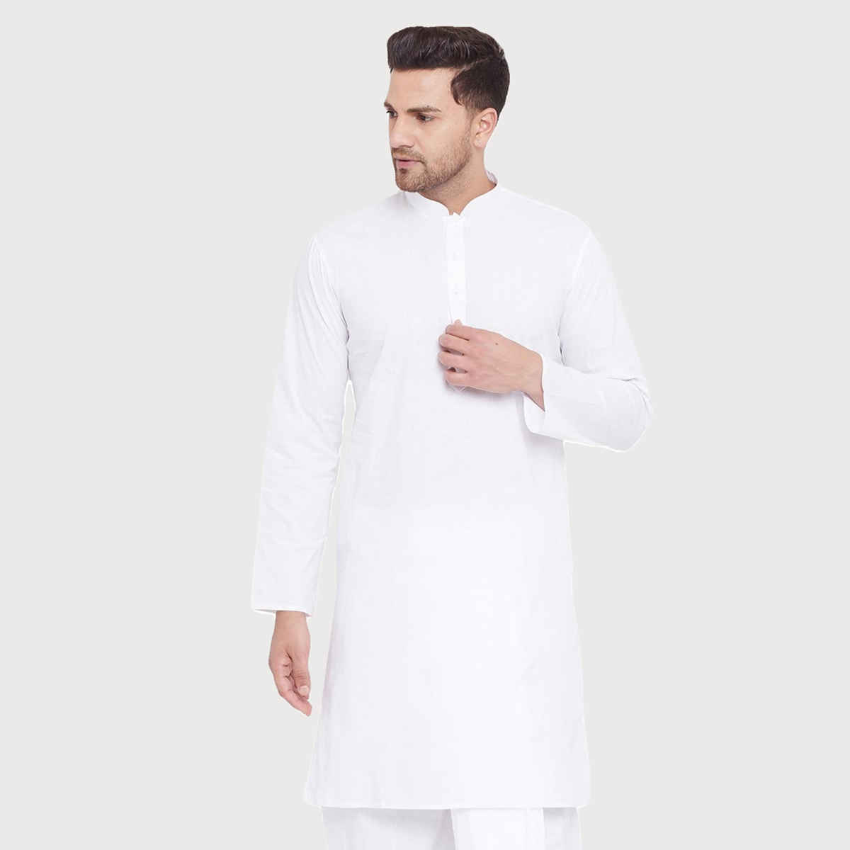 Vastramay Men's Cotton Kurta | White - L