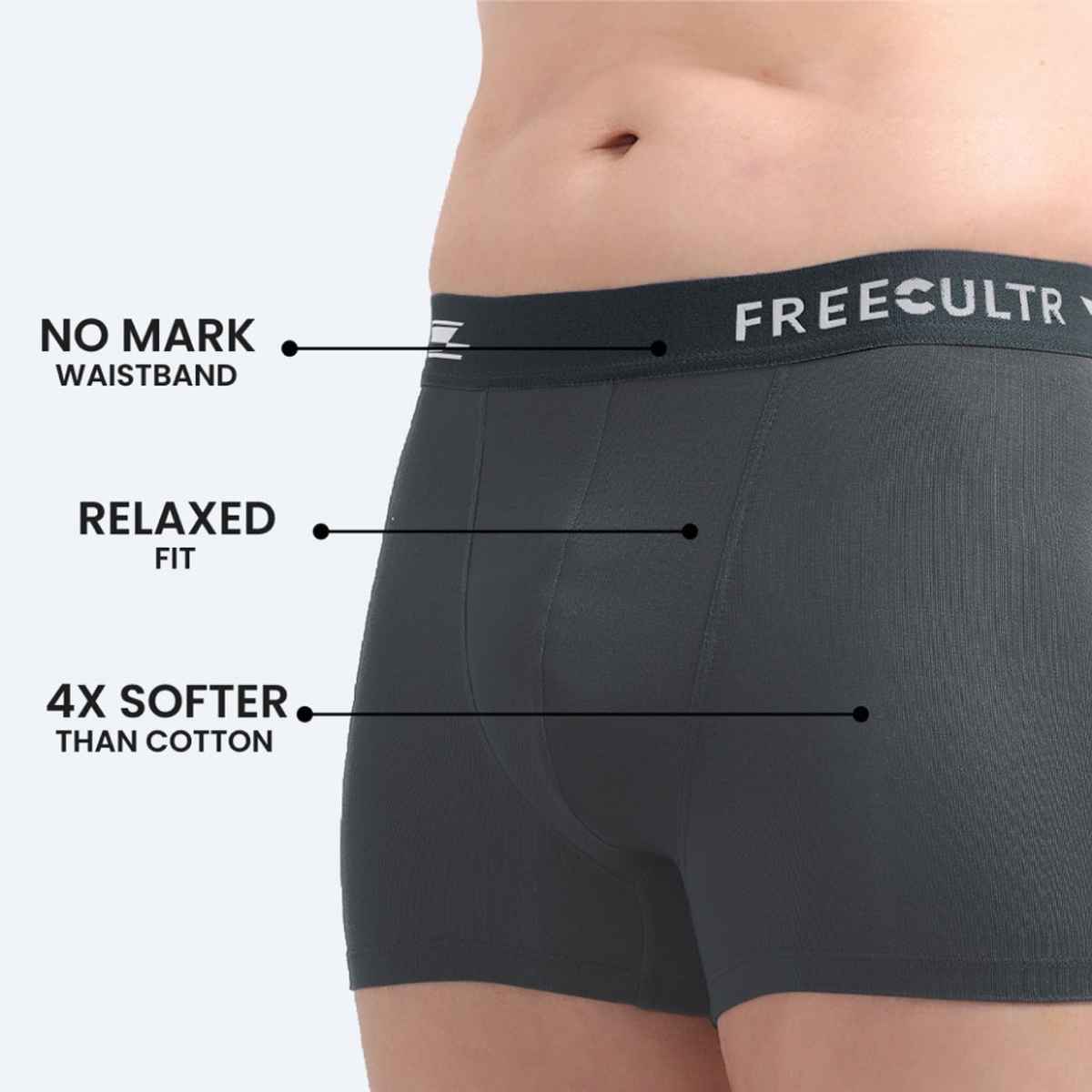 Freecultr Men's Underwear Micromodal Airsoft Trunk - Pack of 1 Ash Grey - M
