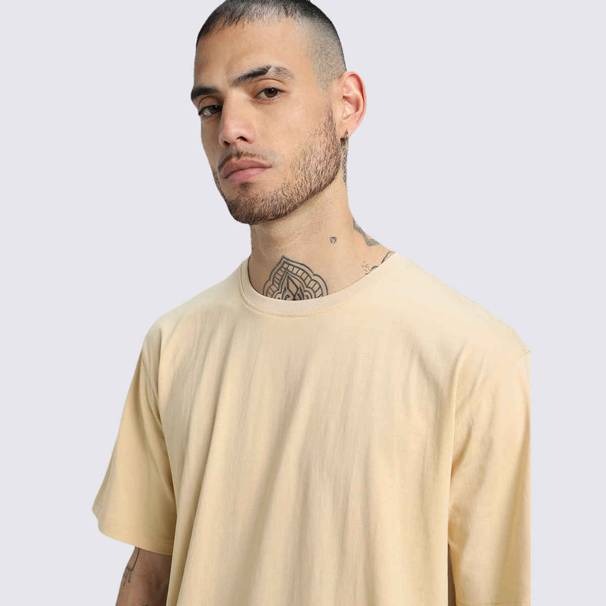 Veirdo Pure Cotton Oversized Fit Round Neck Swanwhite T-Shirt For Men - M