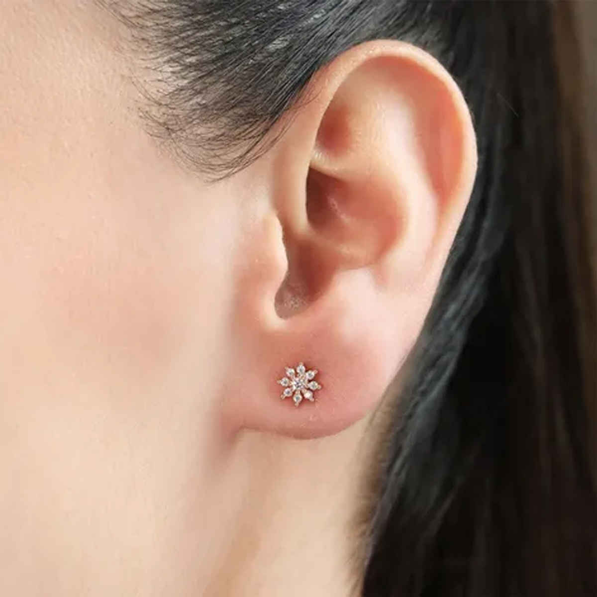 Zavya Floral CZ Rose Gold Plated 925 Sterling Silver Stud