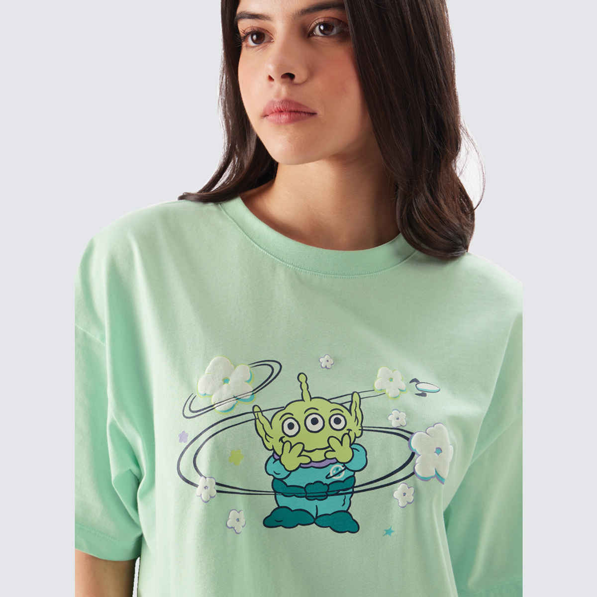 The Souled Store Women's Pixar Monster INC. Oversized T-shirt | Green - S