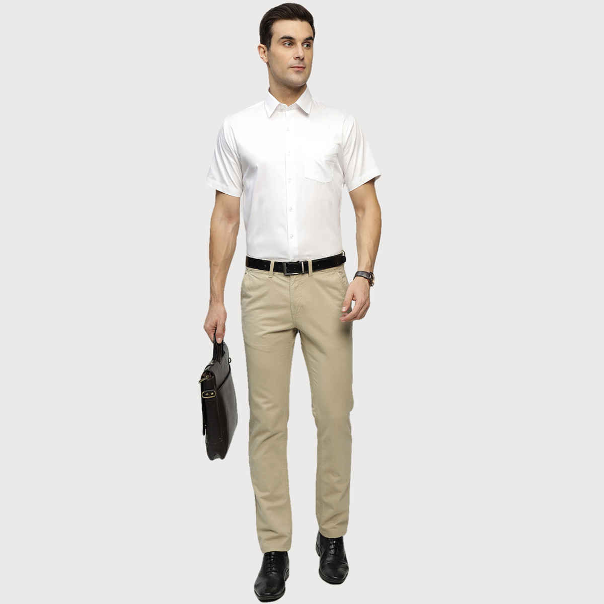 Hancock Men's Pure Cotton Slim Fit Formal Shirt | L | Half Sleeves | White