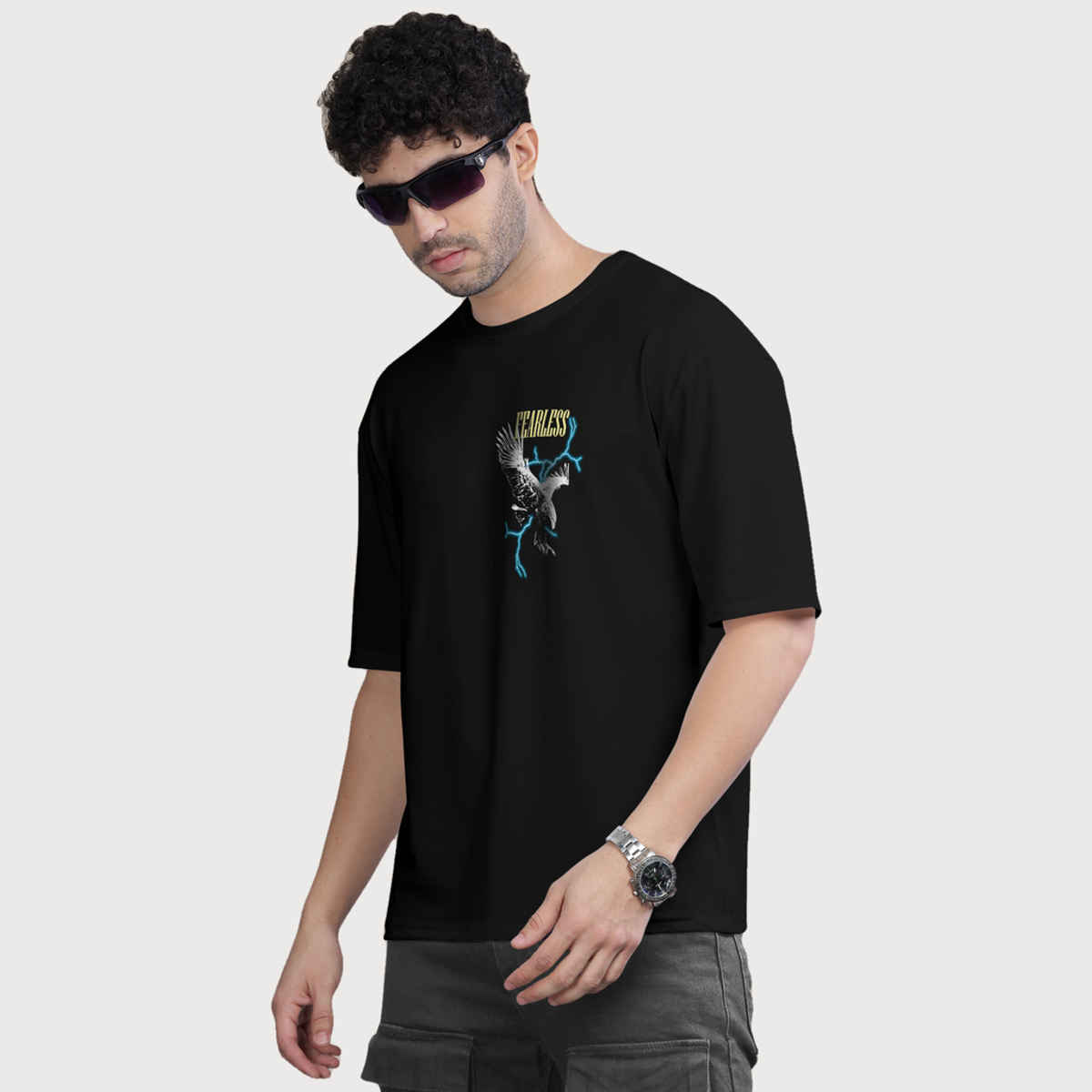 Bullmer Men's Oversized T-shirt Front and Back Printed | Black | L