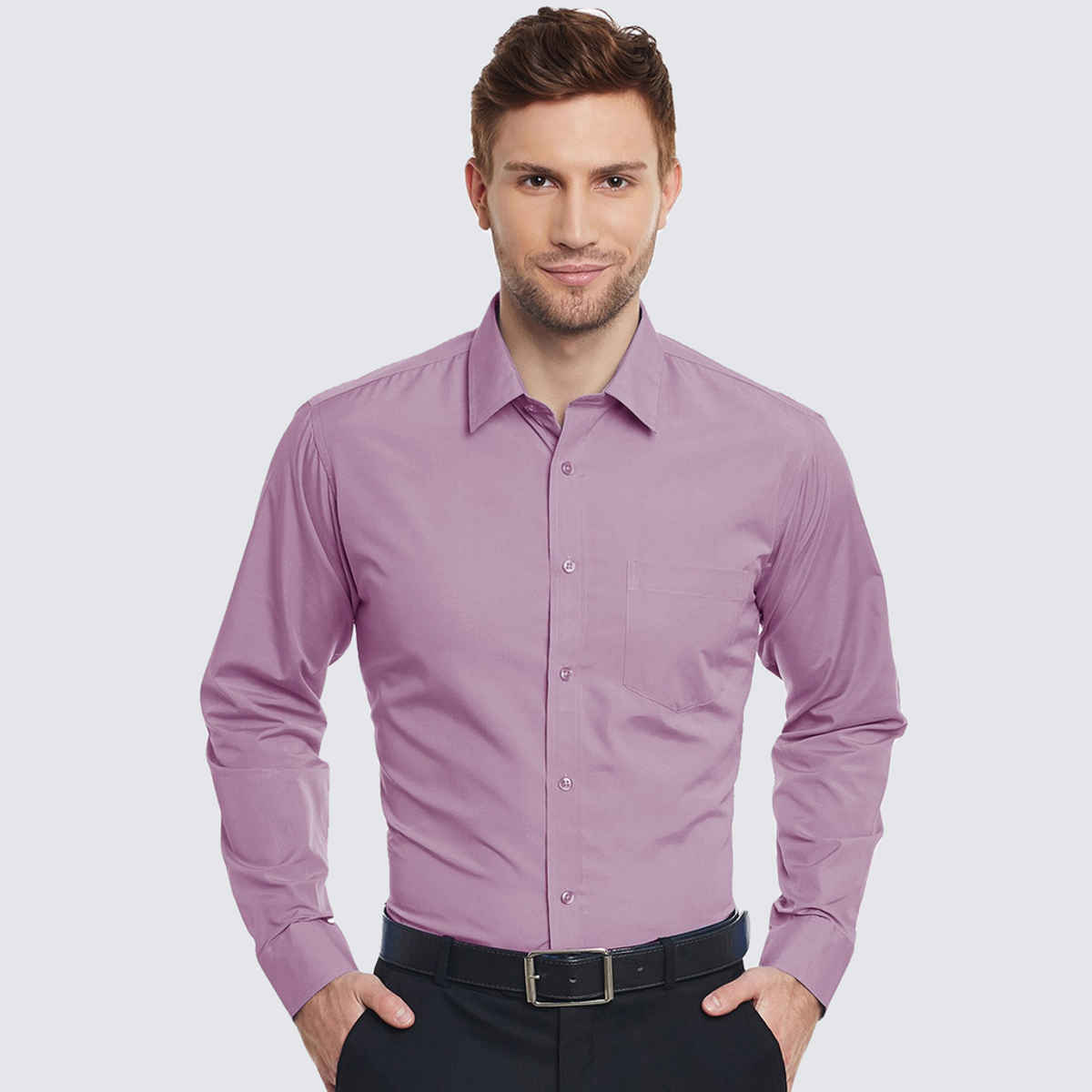 English Navy Men Mauve Solid Slim Fit Formal Shirt-38