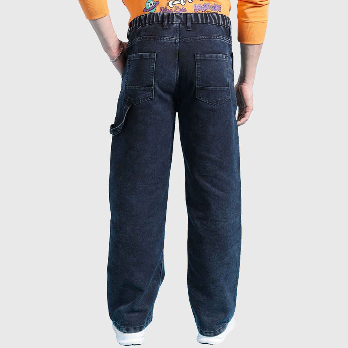 The Indian Garage Co Men's G371 Baggy Fit Solid Street Jeans | Dark Blue | 34