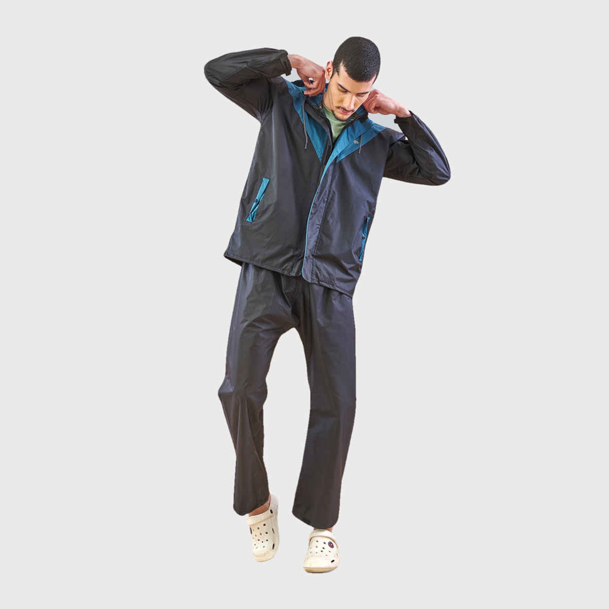 Lux Venus Premium Lightweight Hooded Raincoat for Men With Waterproof Pant - Black | XL