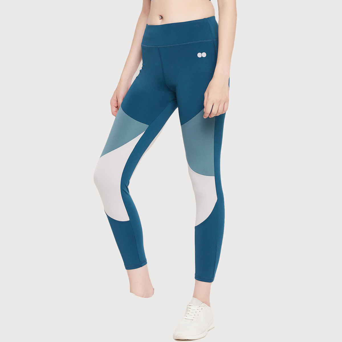 Clovia Snug Fit High-Rise Colourblocked Active Tights (Teal - S)
