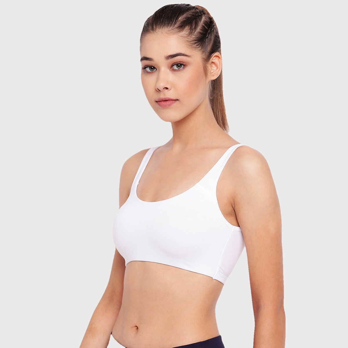 Enamor Women's SB06 Cotton Lounge Sports Bra | High Coverage | Non Padded | Wirefree | White | M