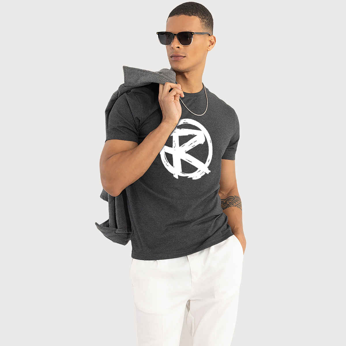 De Tees Men's Half Sleeve T-shirt | MHS-R | Charcoal Grey - S