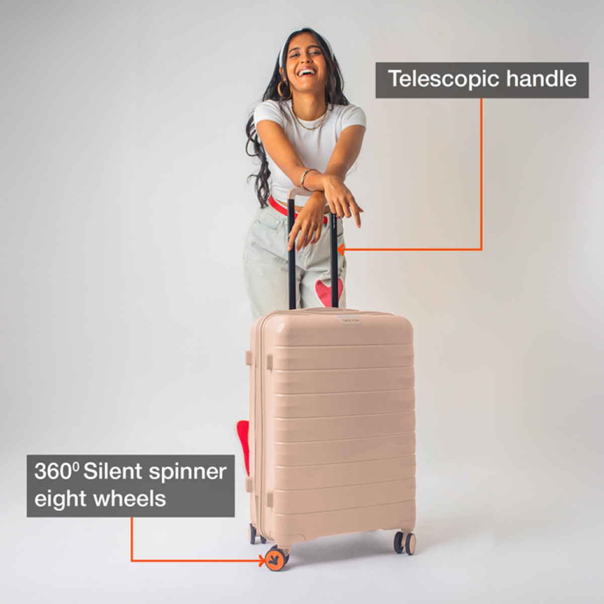 Nasher Miles Vienna Check-In Hard Sided Polypropylene 28 Inch|75 cm Trolley Bag - Peach