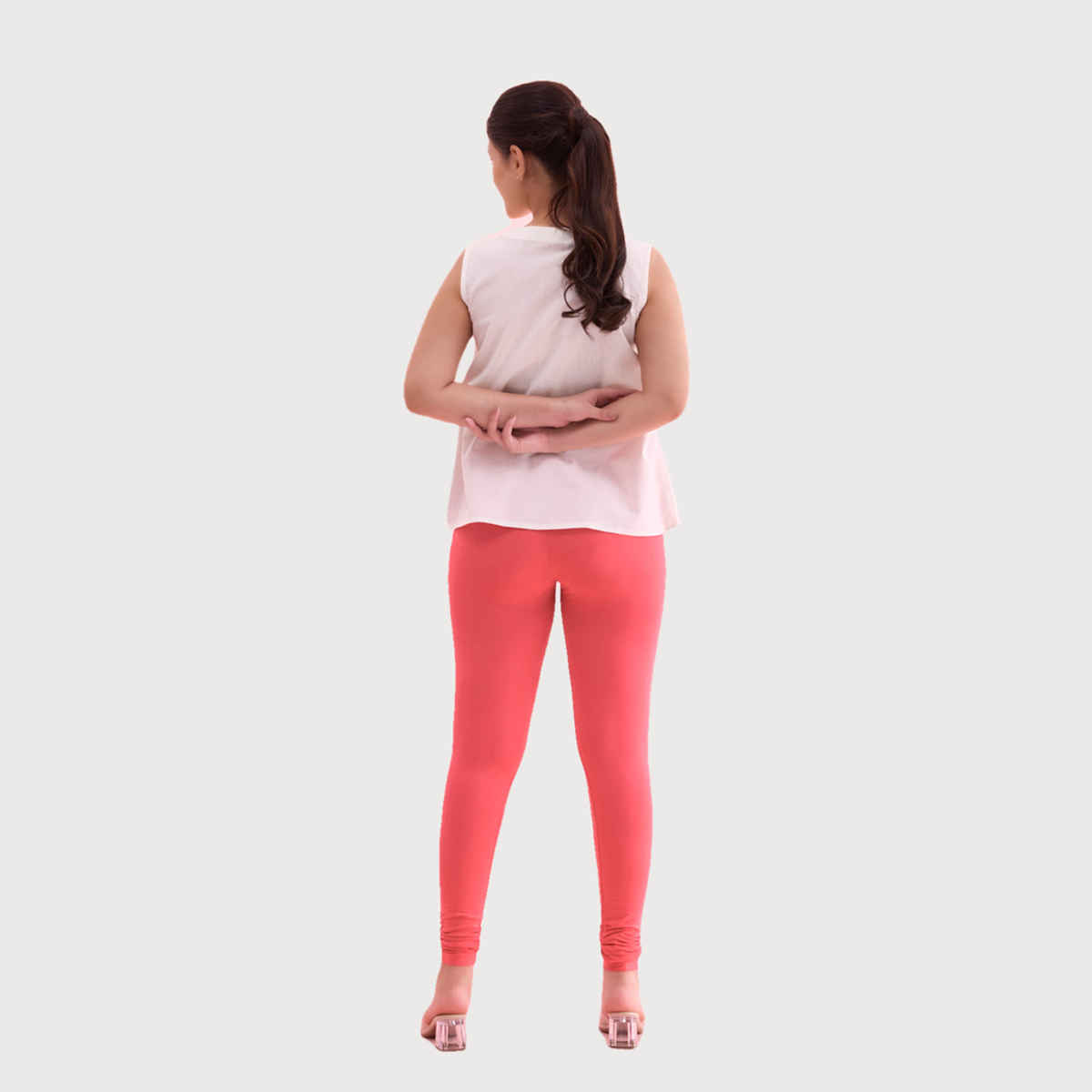 Go Colors Women's Solid Mid Rise Churidar | Coral - XL