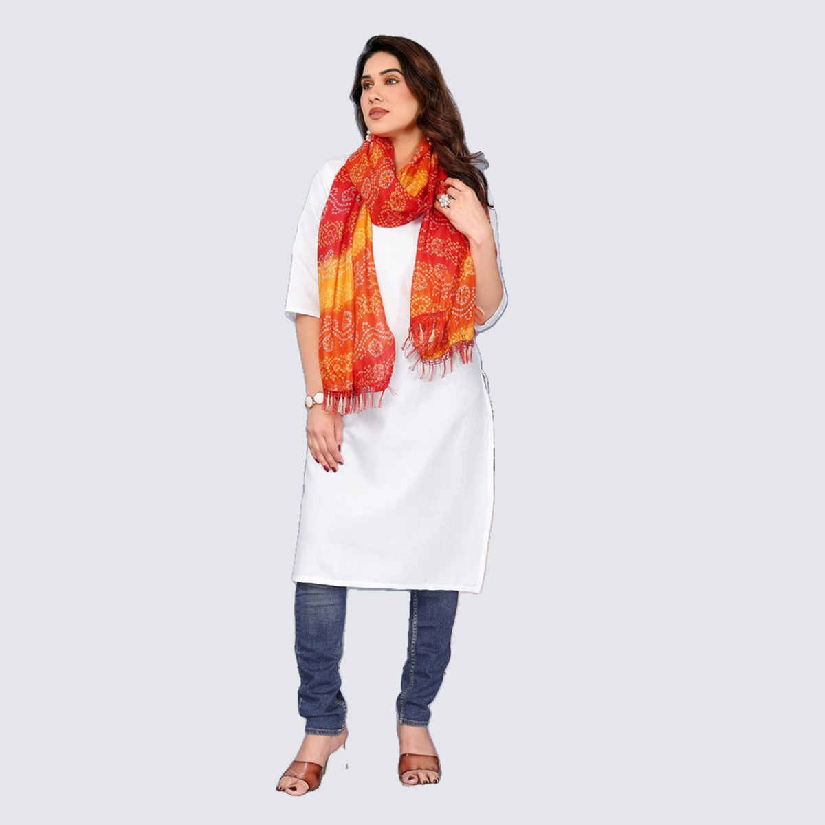 Riglozi White 3/4 Sleeves Cotton Made White Long Round Neck Regular wear Kurti for Women | XL