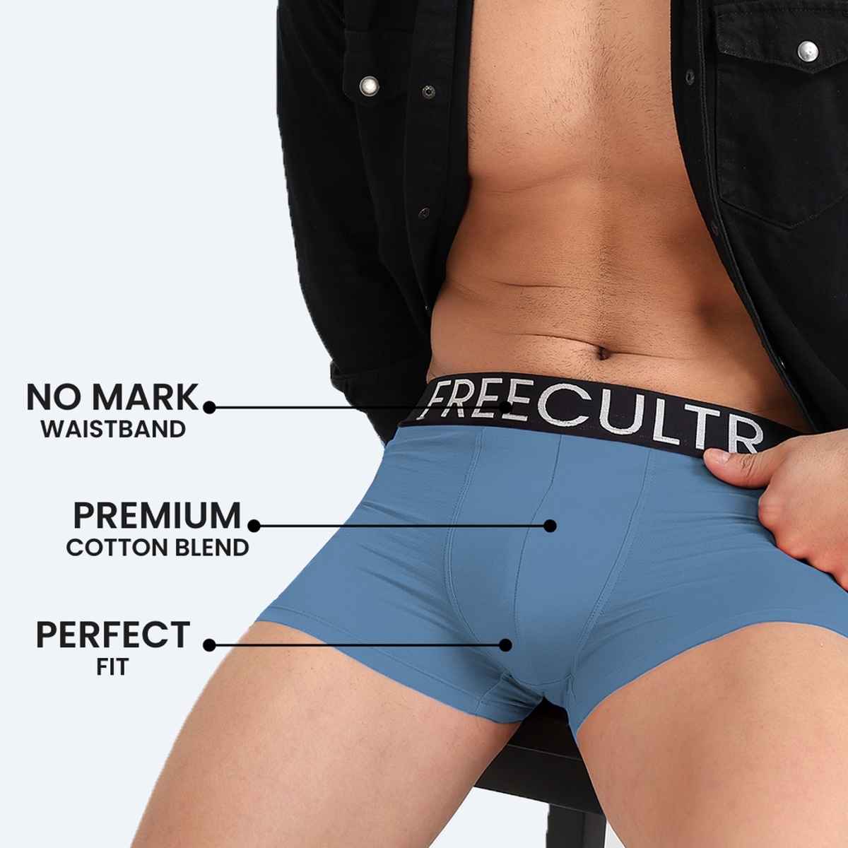 Freecultr Men's Underwear Organic Cotton Trunk - Pack of 1 Shadow Blue - XXL