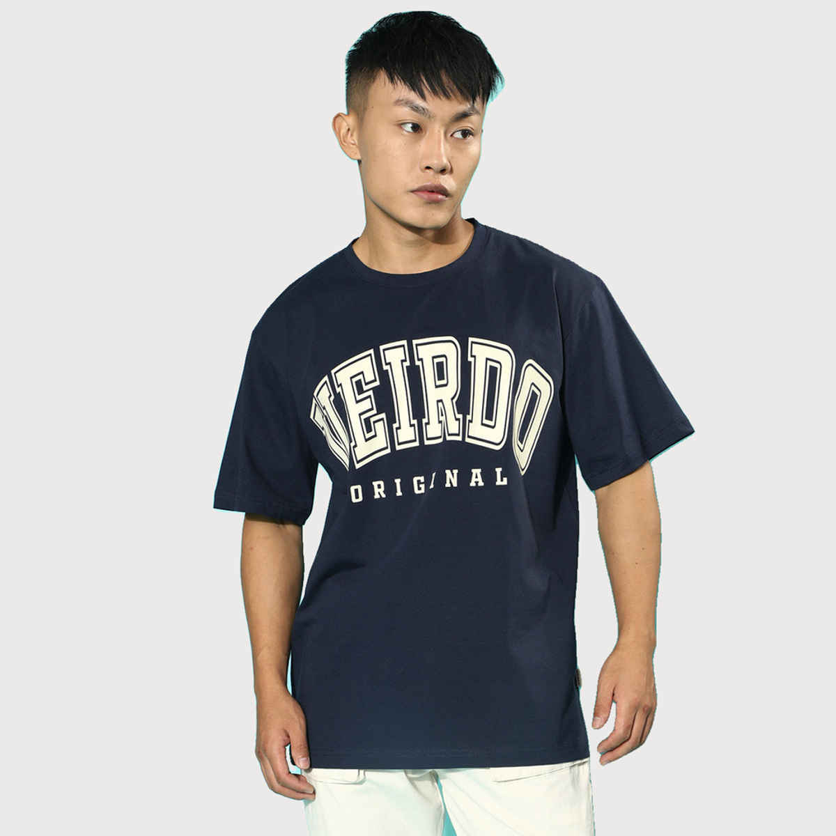 VEIRDO Men's Printed Oversized T-shirt | OS 100 VDORGNL NVY | Navy Blue - S