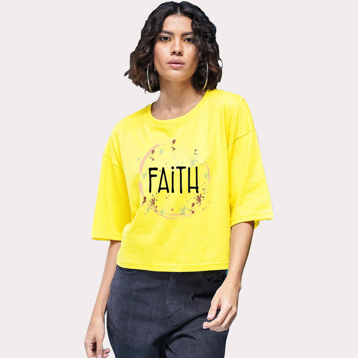 Smartees Womens Oversize Printed T-shirt | WW - Boxy - 3002 | Lemon - S