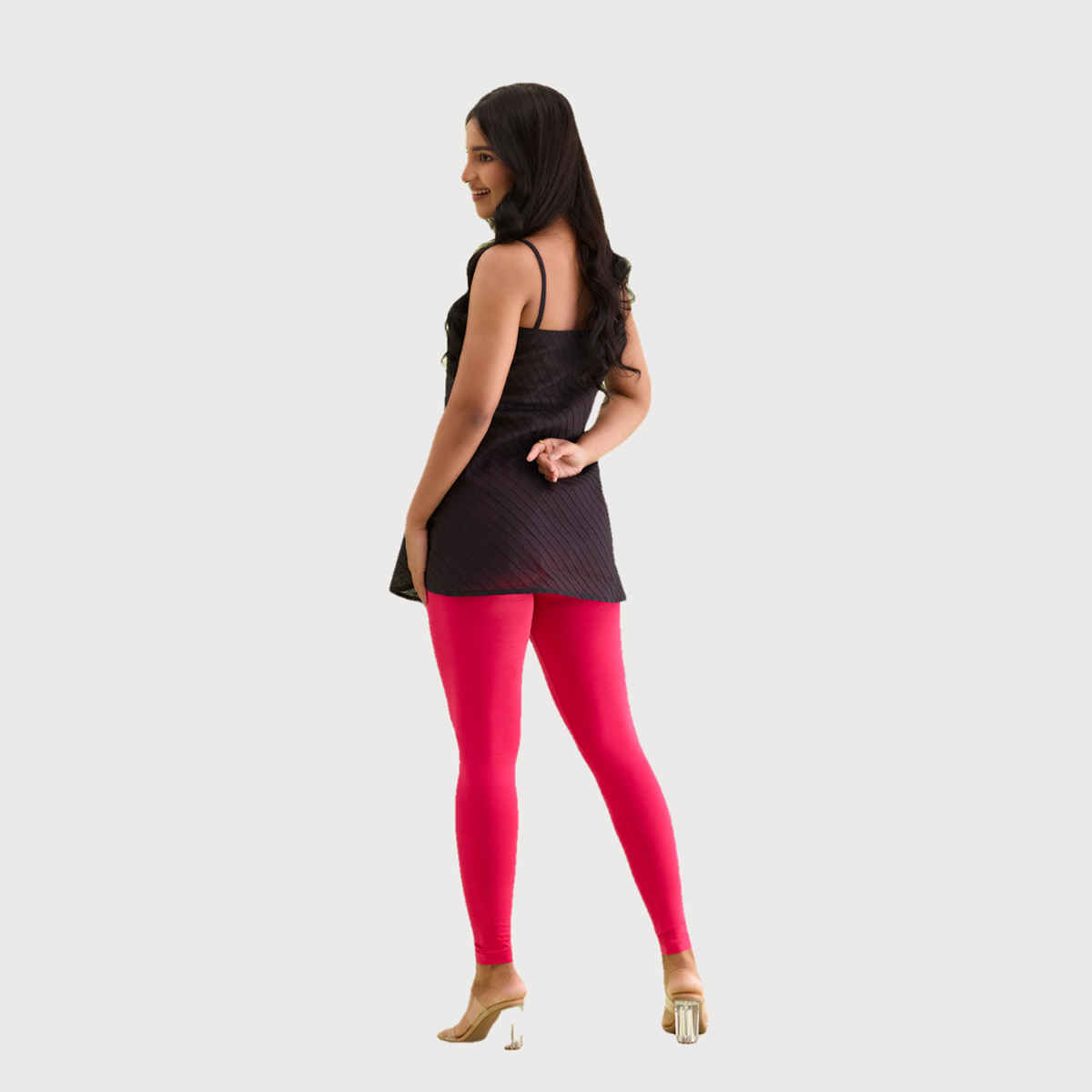 Go Colors Women's Solid Mid Rise Ankle Length Leggings | Young Fuchsia - XL