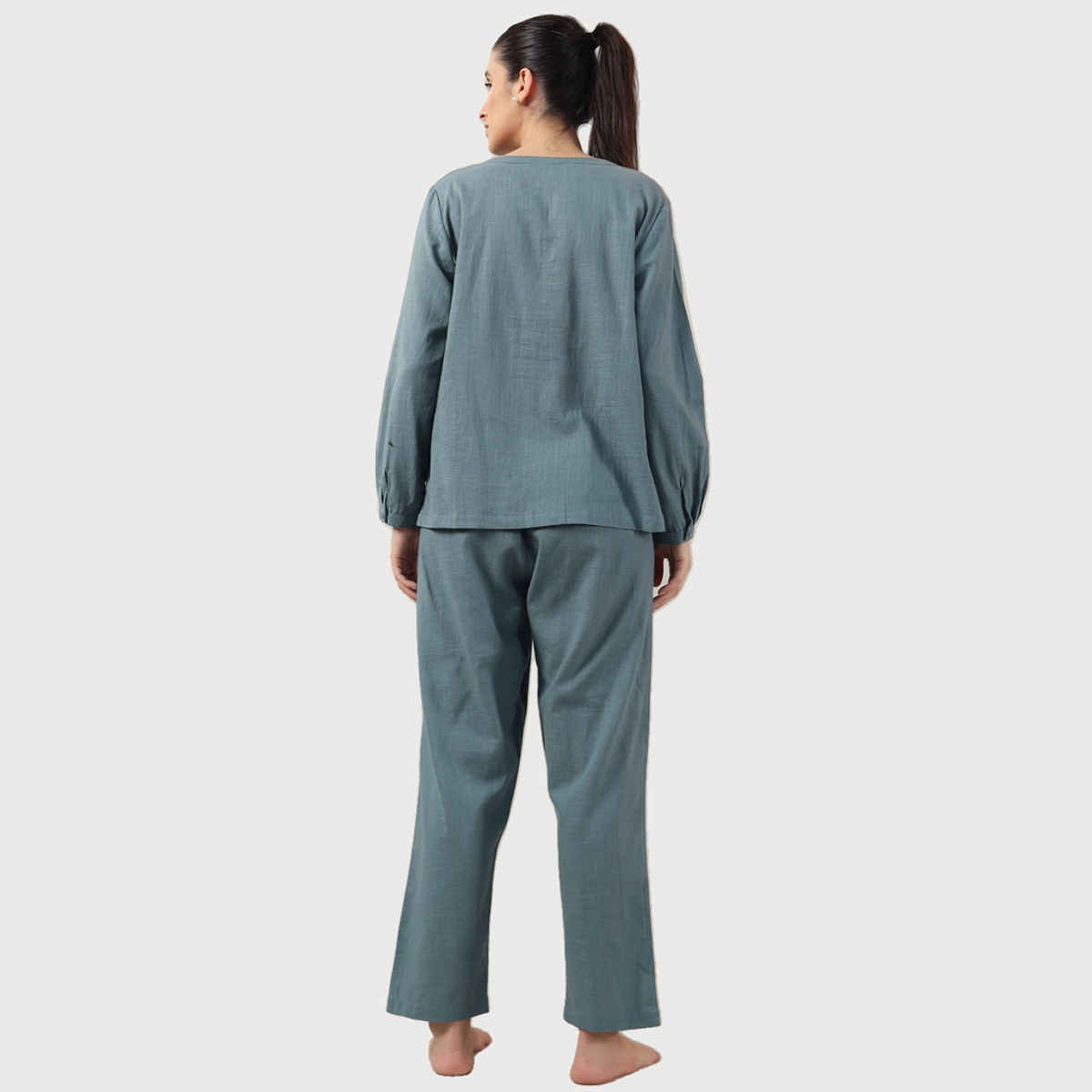 Sanskrutihomes Teal Pure Cotton Night Suit | Teal - XXL