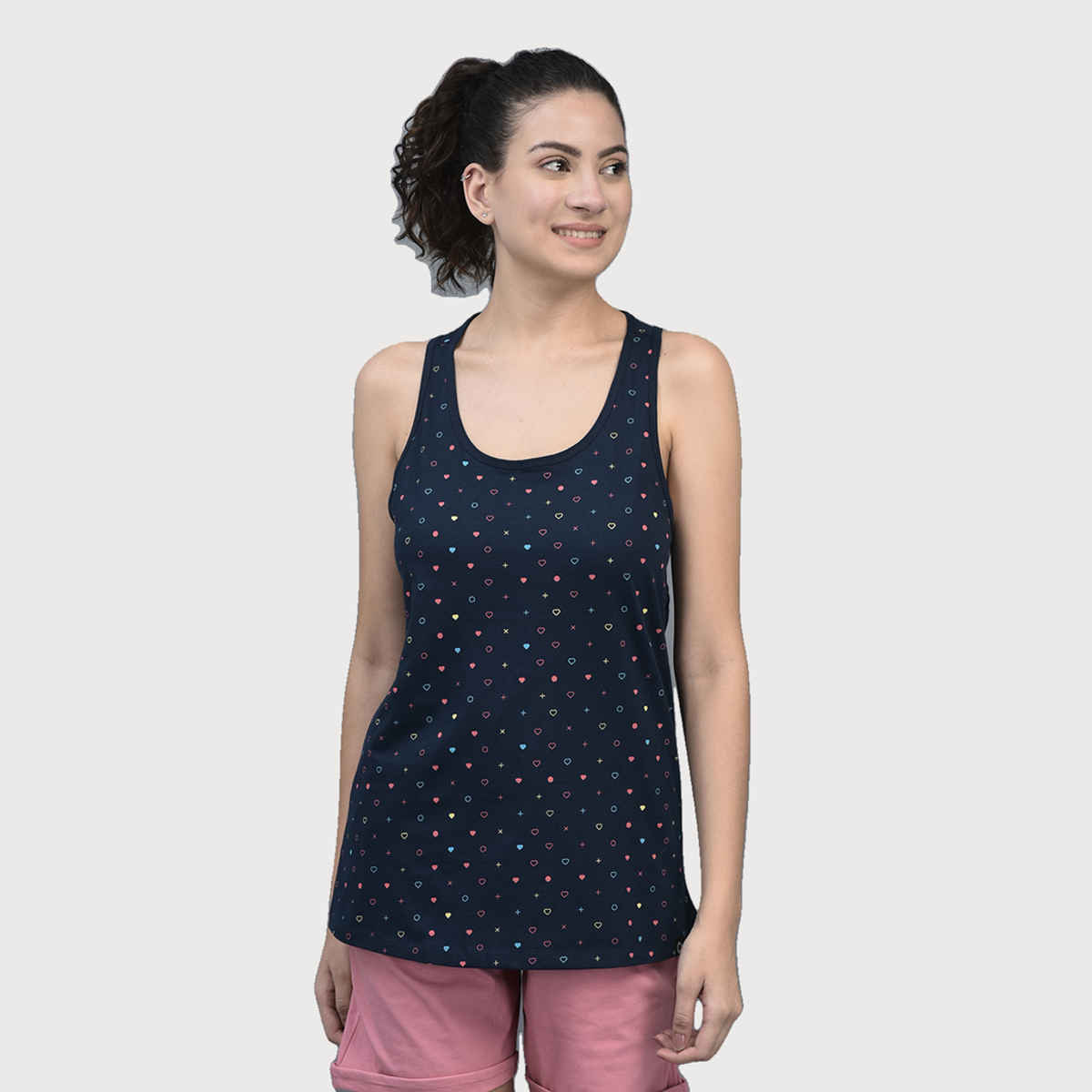 Dollar Women's Printed Premium Cotton Racer Back | Navy | S