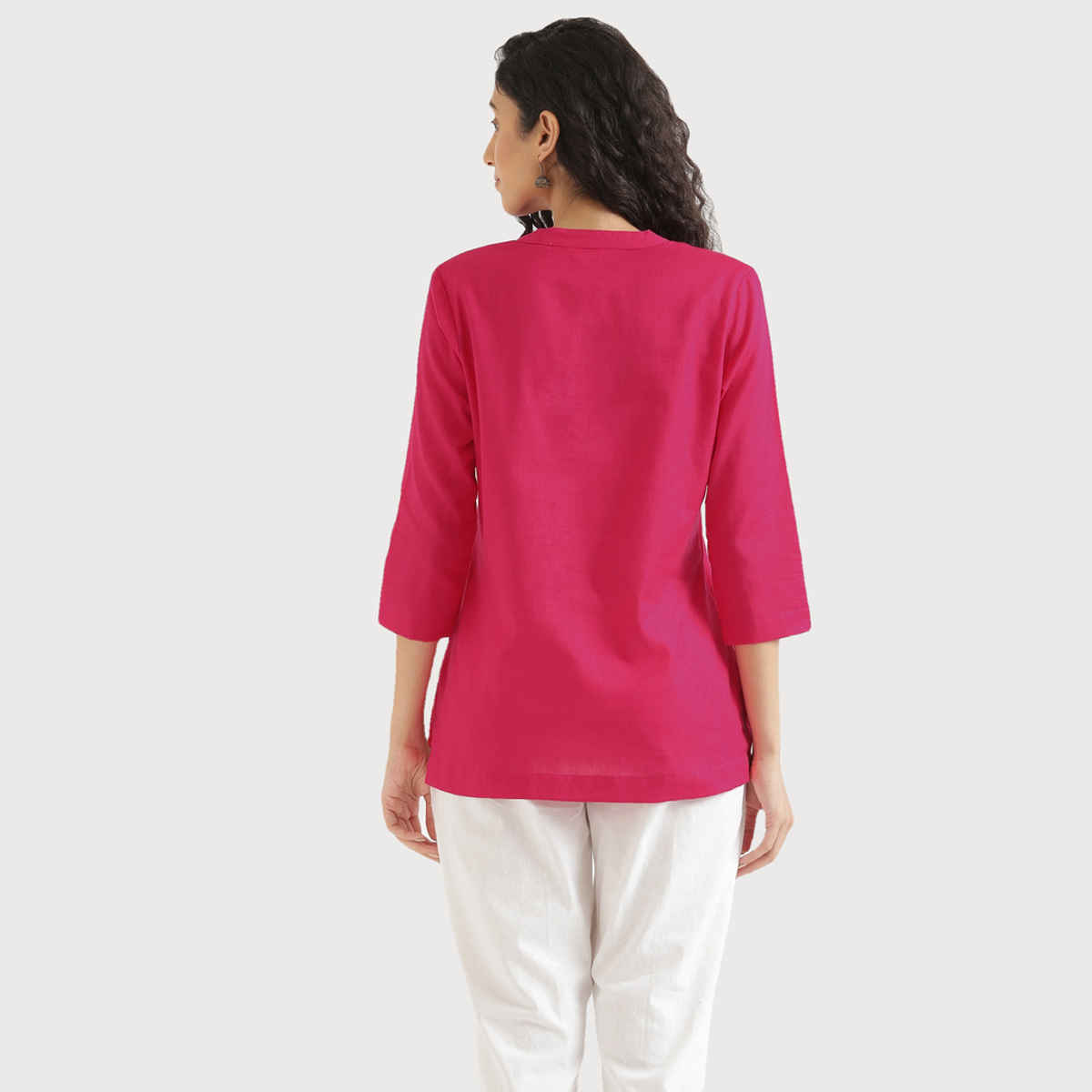 Saadaa Women's Short Airy Linen Kurta | Hot Pink - M