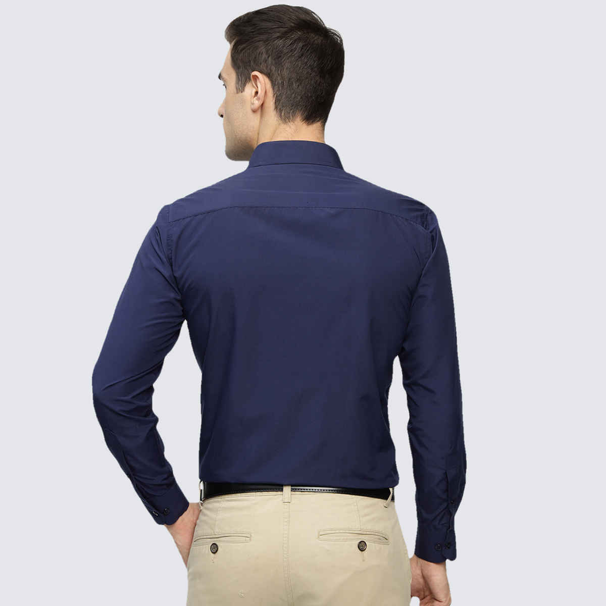 English Navy Men's Polyester Solid Slim Fit Button Closure Formal Shirt | Navy Blue - XL