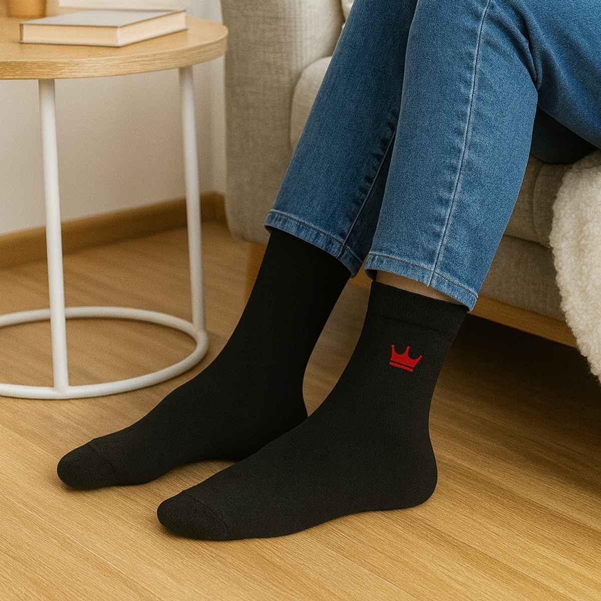 Royal Mart Unisex Solid Cotton Blend Calf Length Socks | Black - Free Size