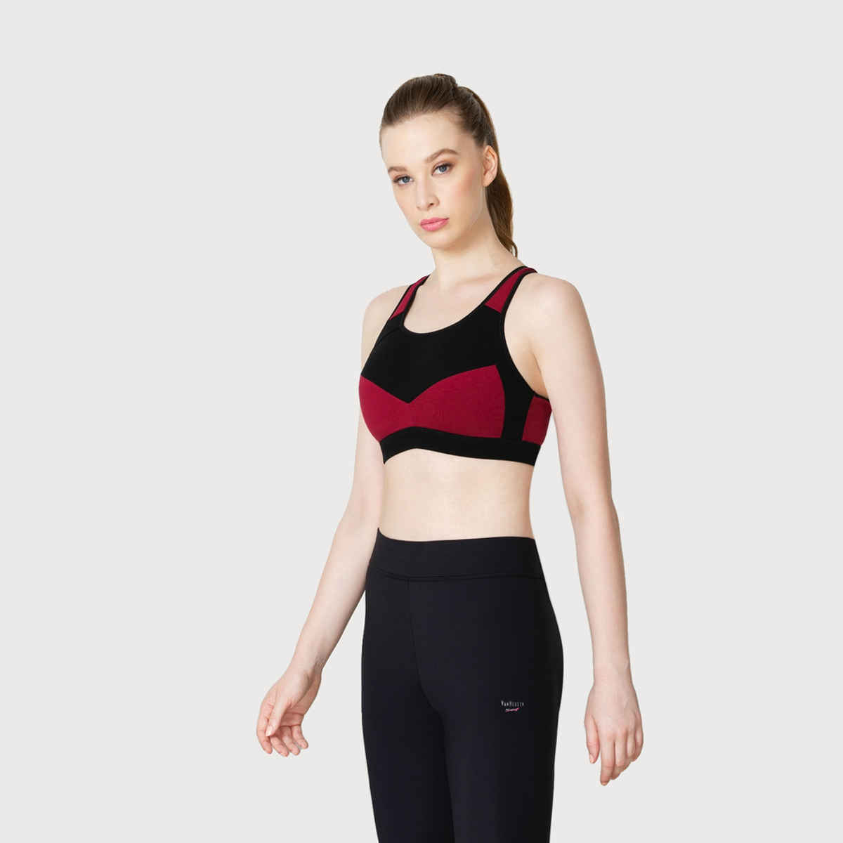 Van Heusen Proactive Women Wine Colour Blocked Anti Bacterial Wireless Racerback Sports Bra |XL