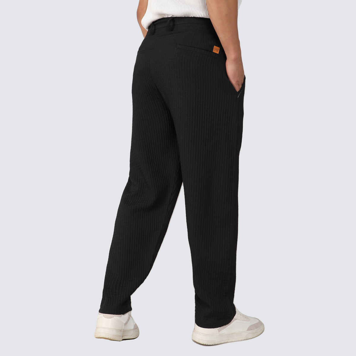 Campus Sutra Men's Onyx Textured Graph Check Trousers | Black - 30