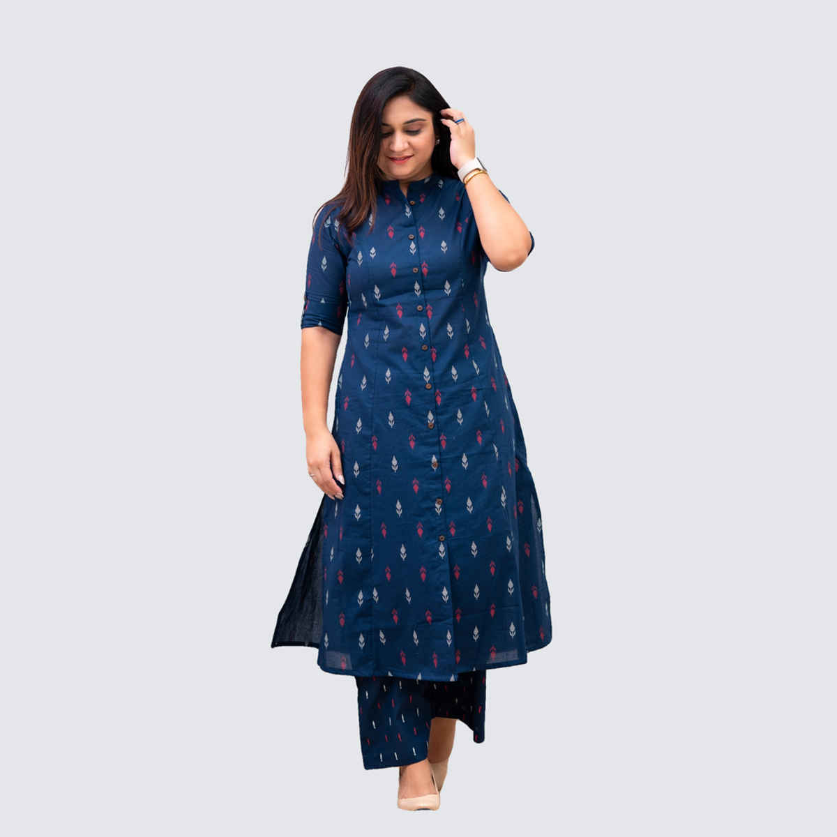 GoSriKi Women's Viscose Rayon Straight Printed Kurta with Pant & Dupatta | VIBHA | Blue - M