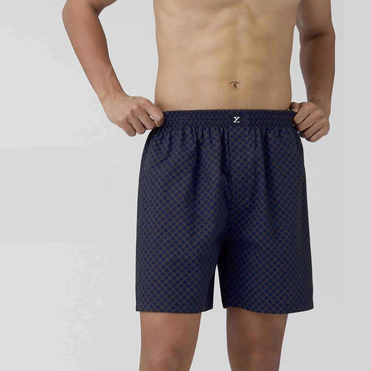 XYXX Men's Cotton Printed Boxer Shorts with Side Pockets, Blue Circle| M