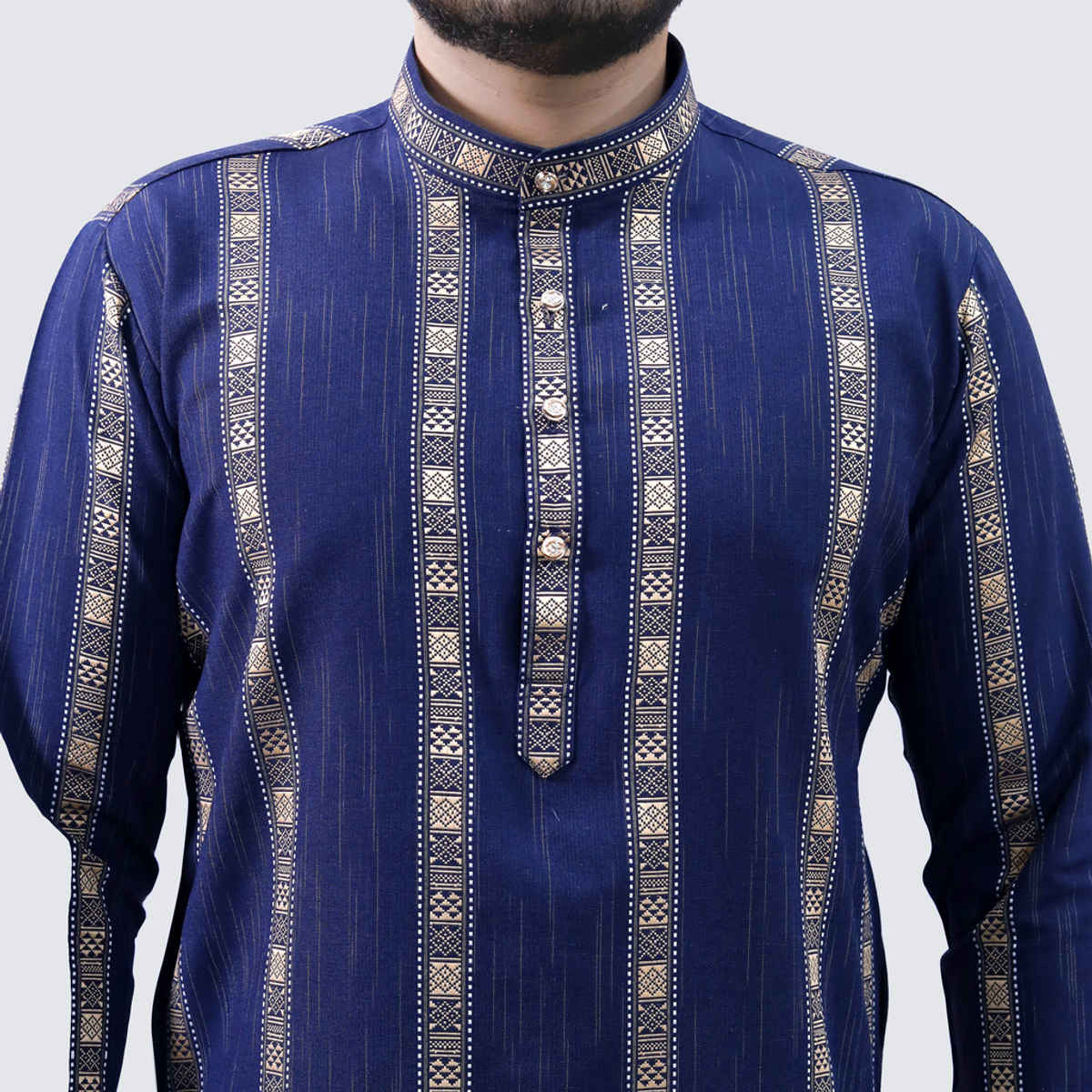 Tibra Collection Men Straight Kurta - Navy | Striped | Cotton Blend | L