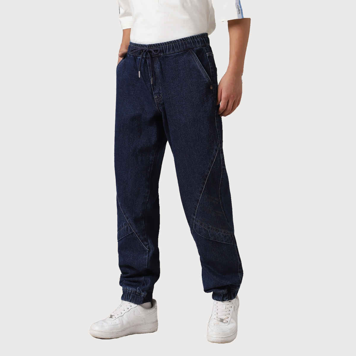 Hubberholme Men's Comfort Baggy Jogger Fit Light Fade Jeans | Dark Blue - 34
