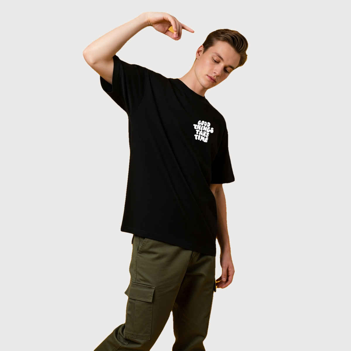 BENNY BROOKS Men's Round Neck half sleeve Oversized T-shirt |AA(ARN)BLACK62 | Black - M