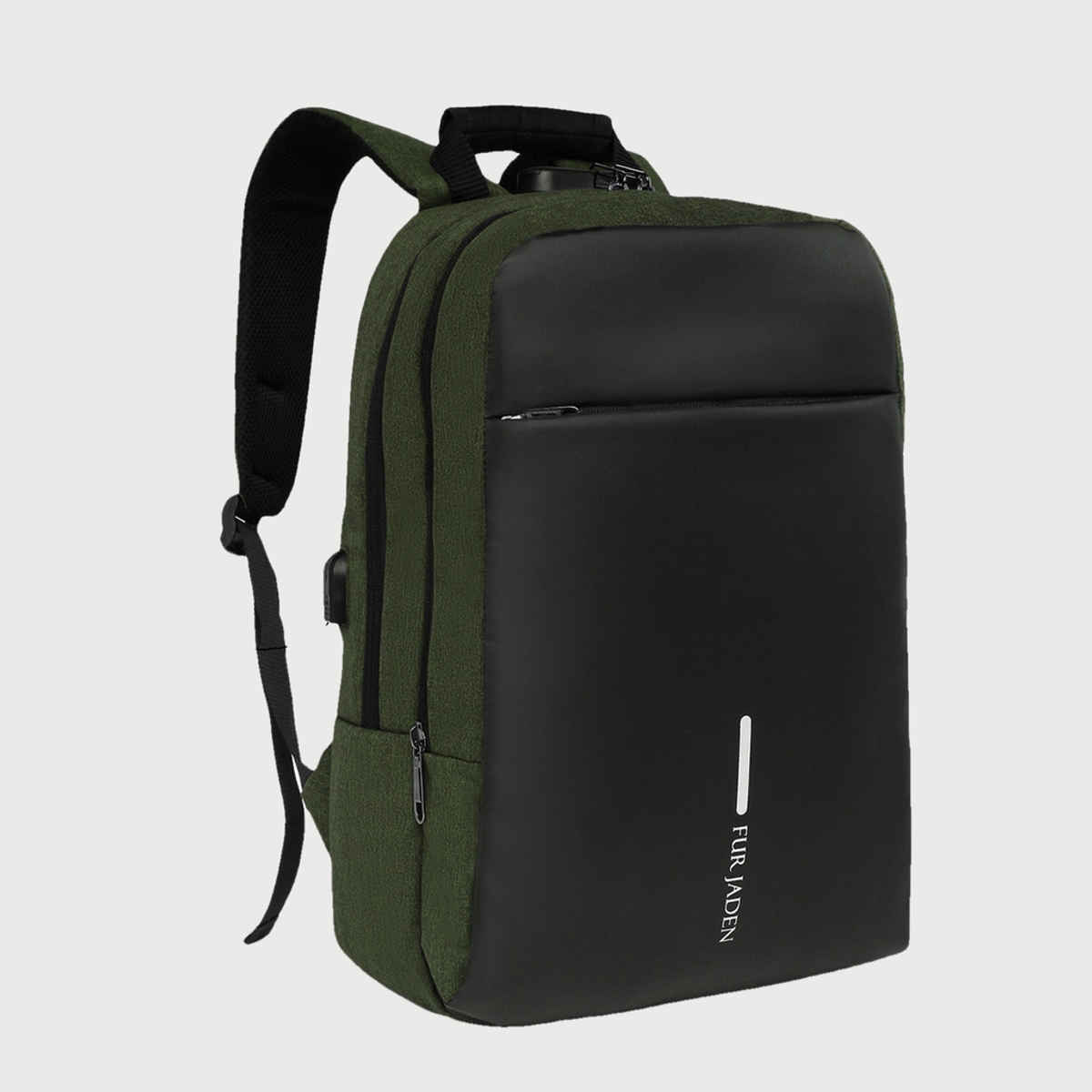 Fur Jaden 23 L Green Anti-Theft Backpack with USB Port and Number Lock | Padded Laptop Compartment