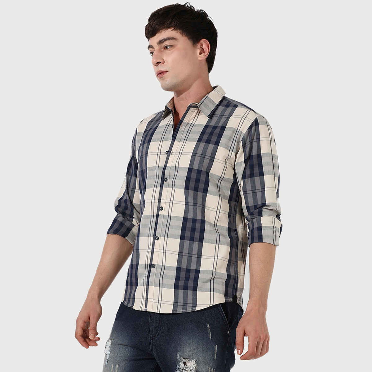 Campus Sutra Men's Tartan Plaid Shirt | Multicolour - M