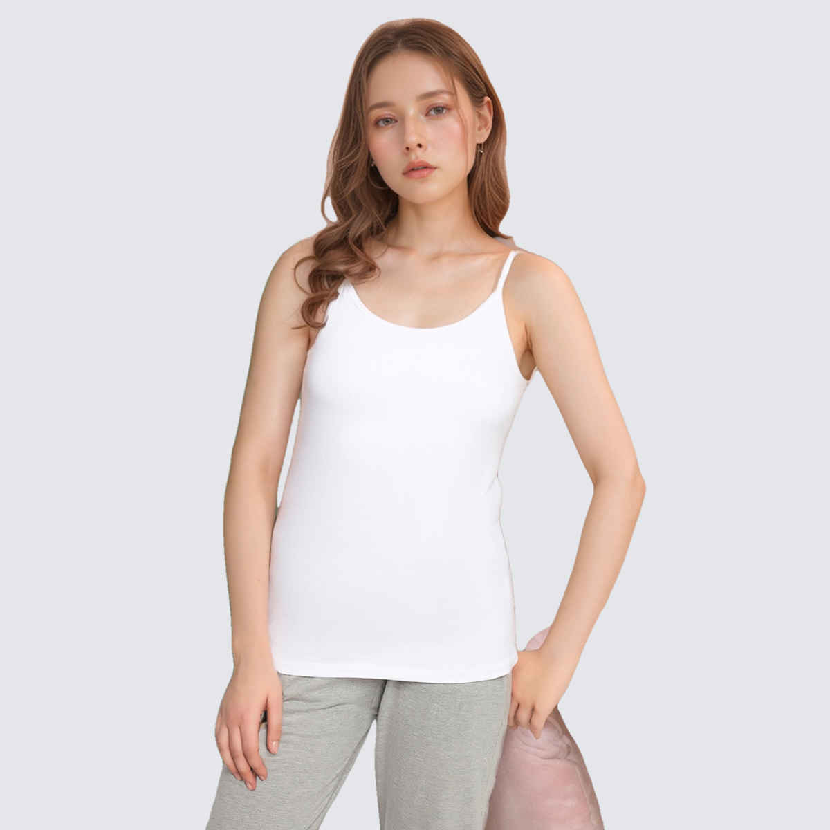 Clovia Chic Basic Camisole In White - Cotton(White - M)