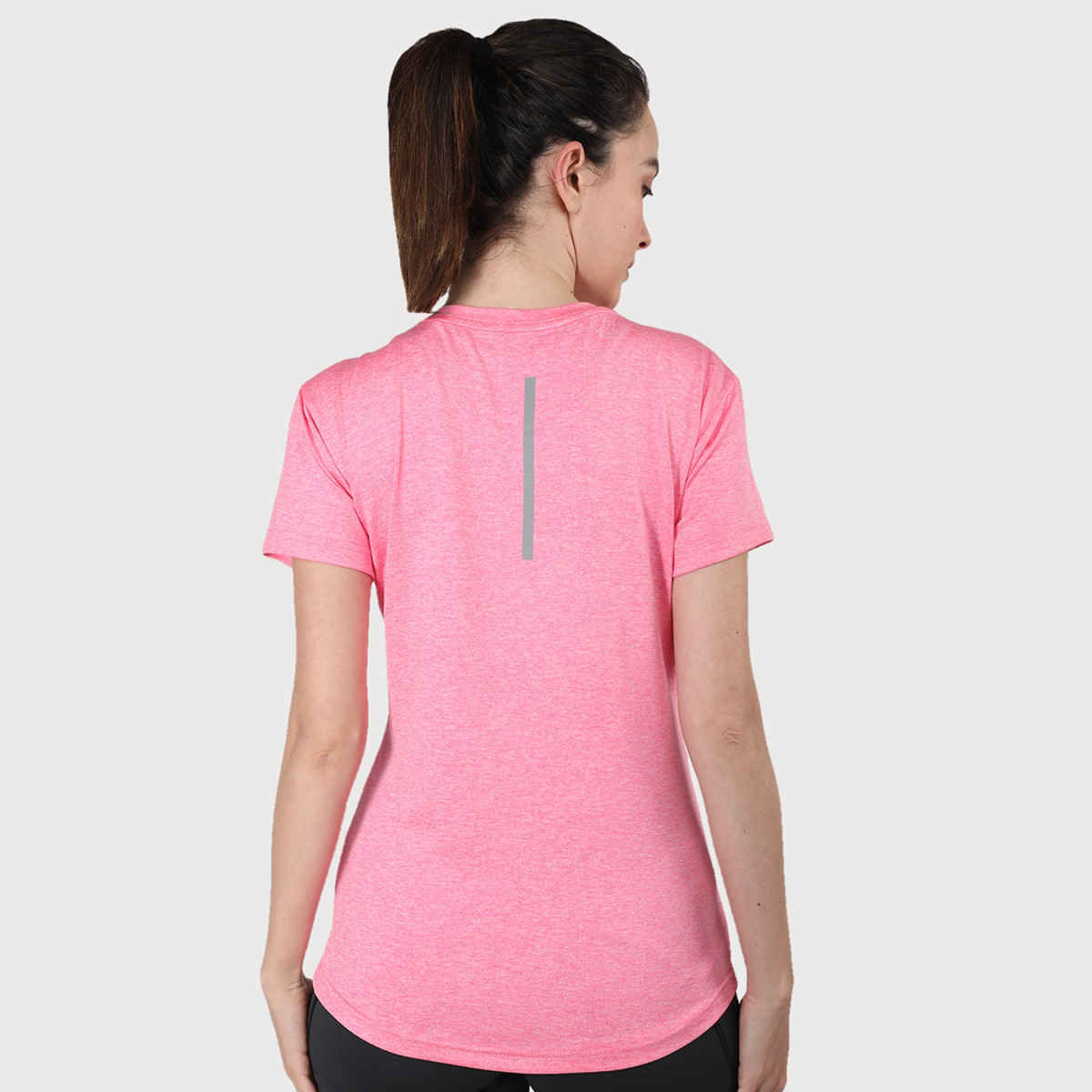 Chkokko Women's Round Neck Dry Fit Gym Sports Regular Fit T-shirt | Spacedye Pink - S