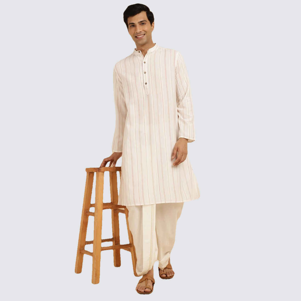 Fabindia Men's Long Kurta Cotton Woven | Offwhite - XS